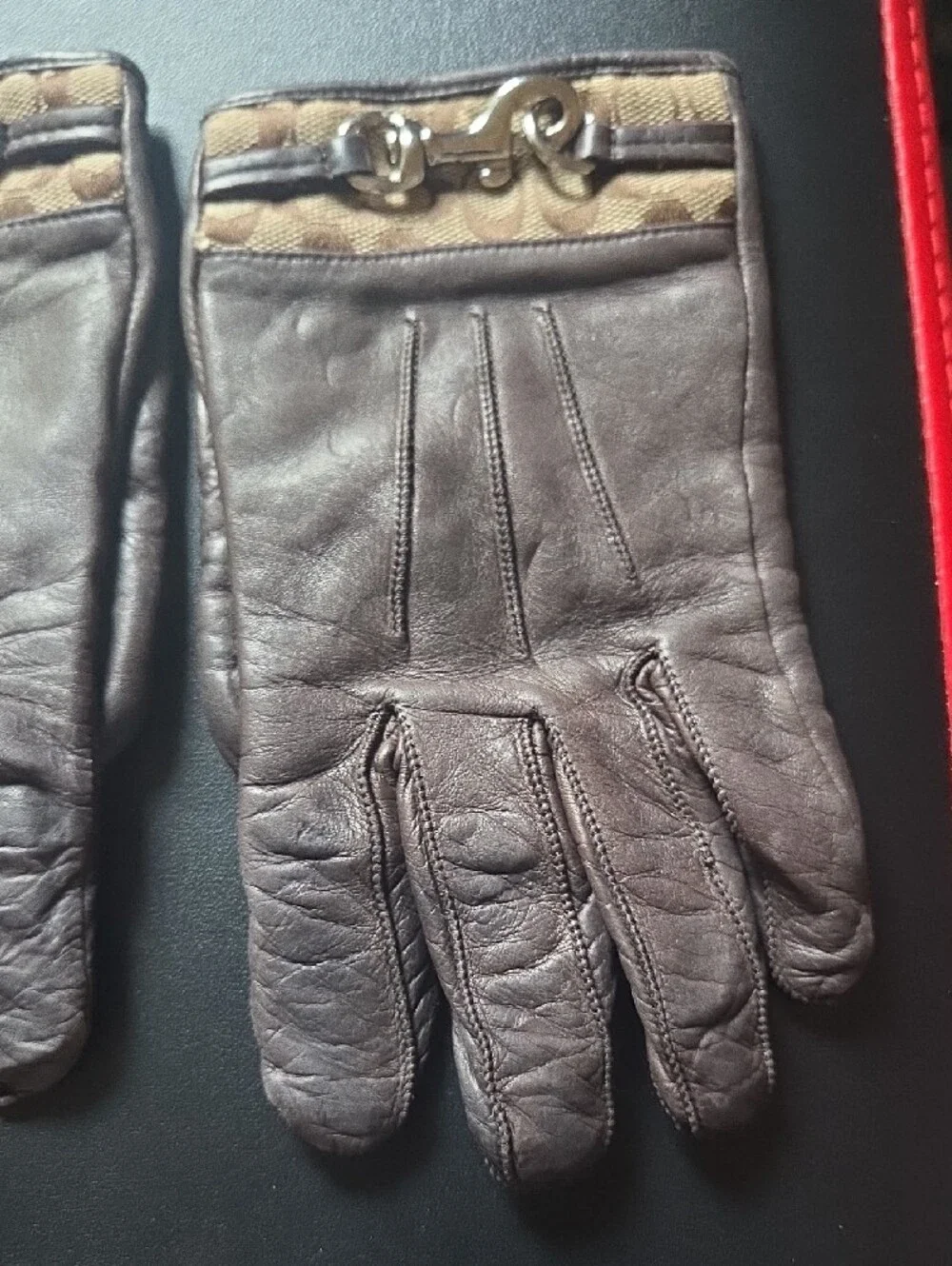 Coach Brown Leather Driving Gloves with Signature Horsebit Trim